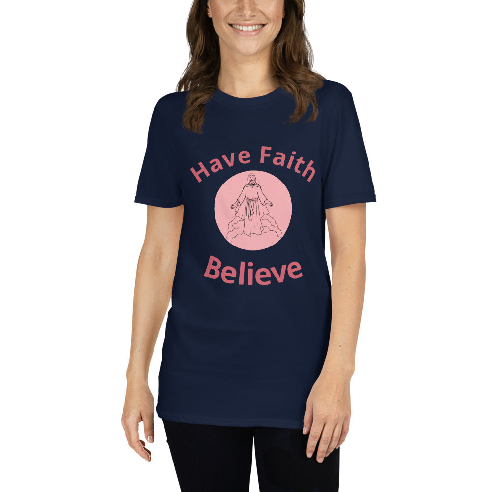 Navy T-Shirt with, Have Faith, Believe and a picture of Jesus on it