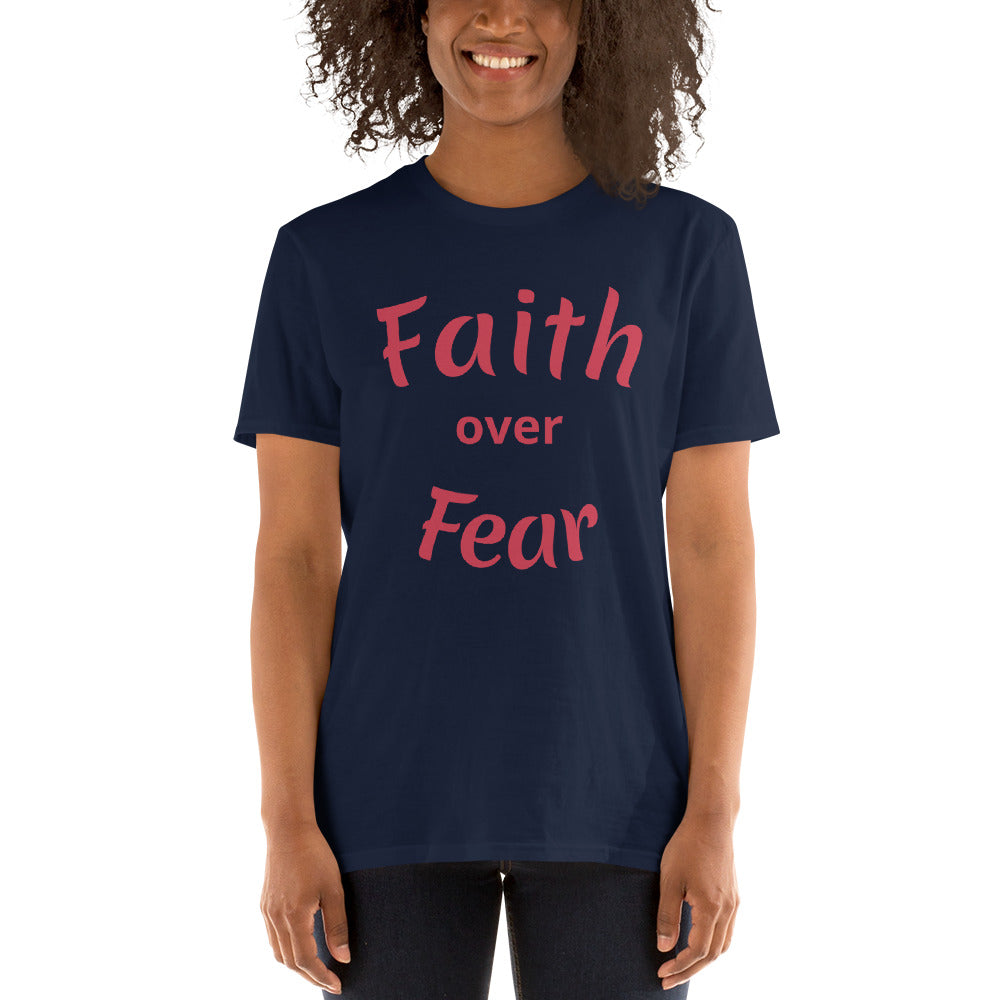 Unisex Blue T-shirt with Faith over Fear written in Red letters