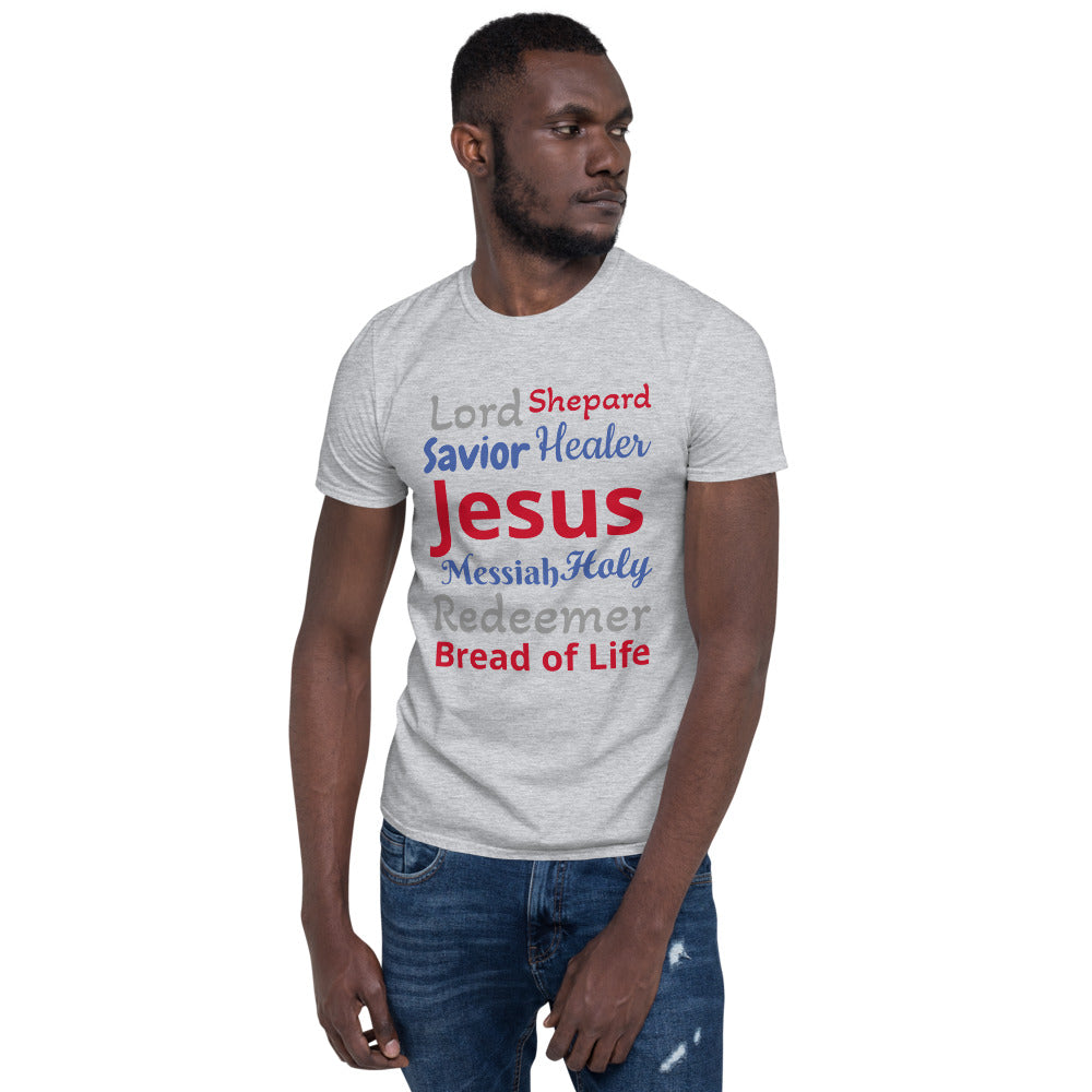 Sport Grey Unisex t-shirt with Lord, Savior, Redeemer, Jesus Holy Messiah in different colors