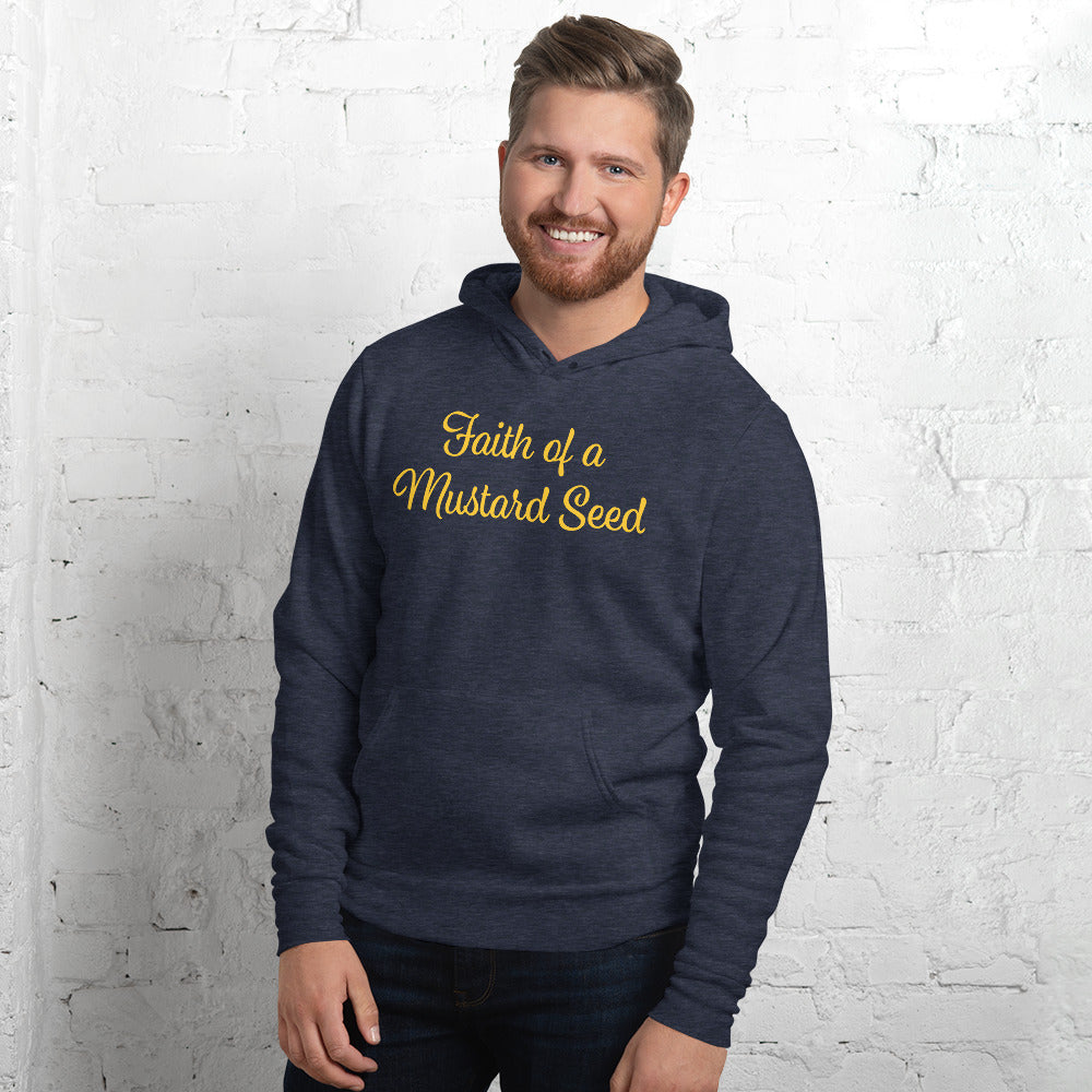 Unisex Navy Hoodie with Faith of A Mustard Seed in Yellow letters