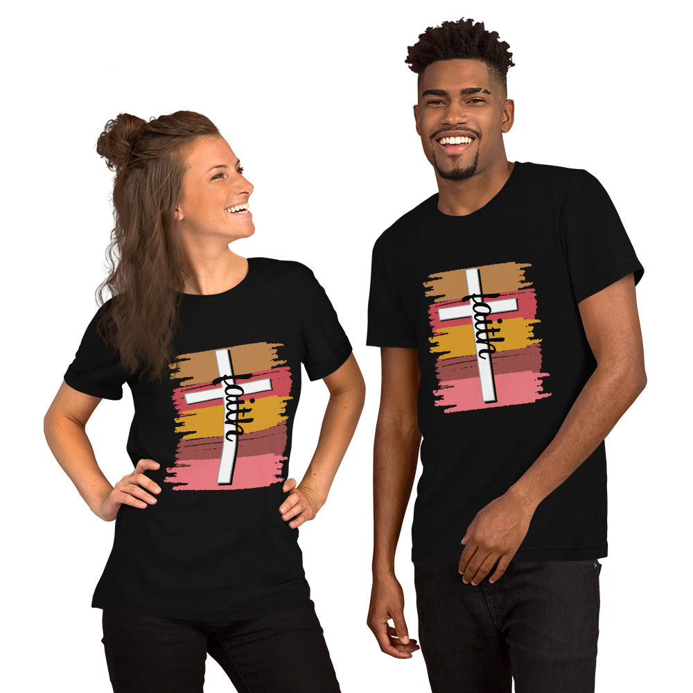 Unisex Black T-Shirt with on a cross and brush strokes