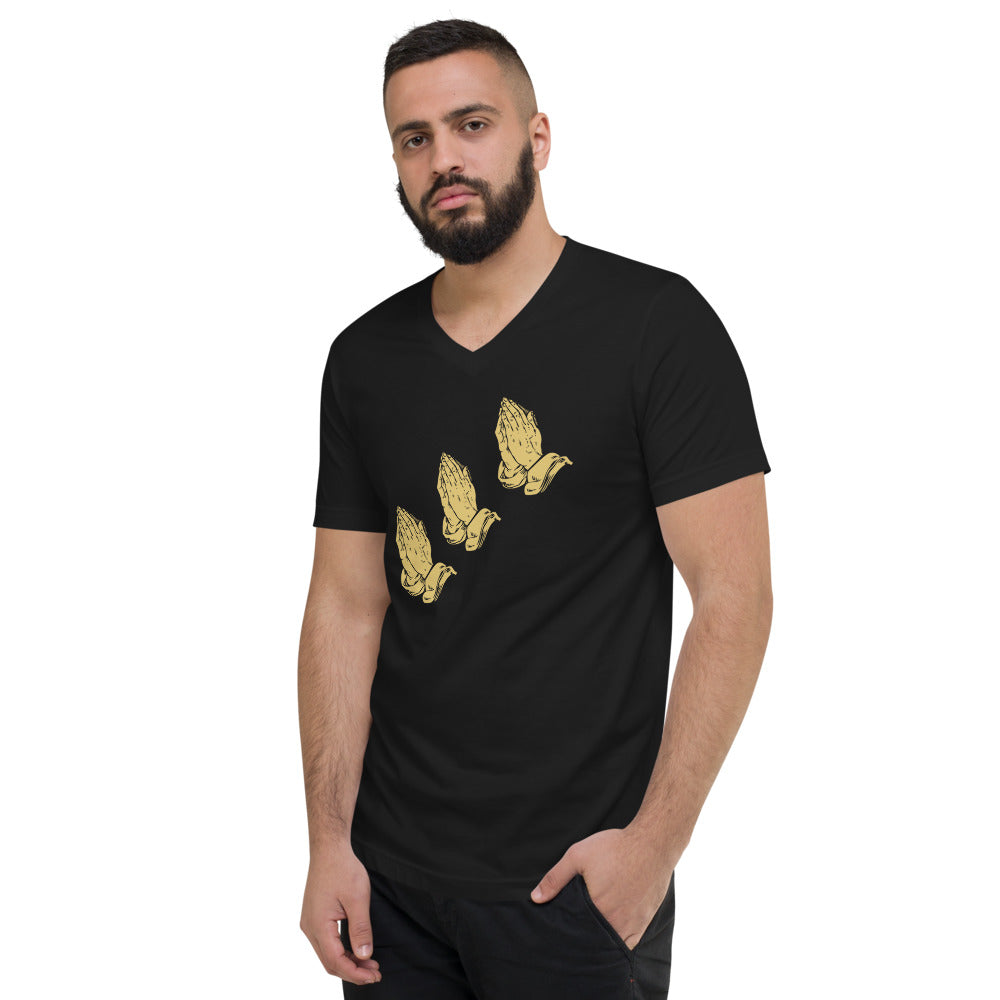 Grace, cross, hands Unisex Short Sleeve V-Neck T-Shirt