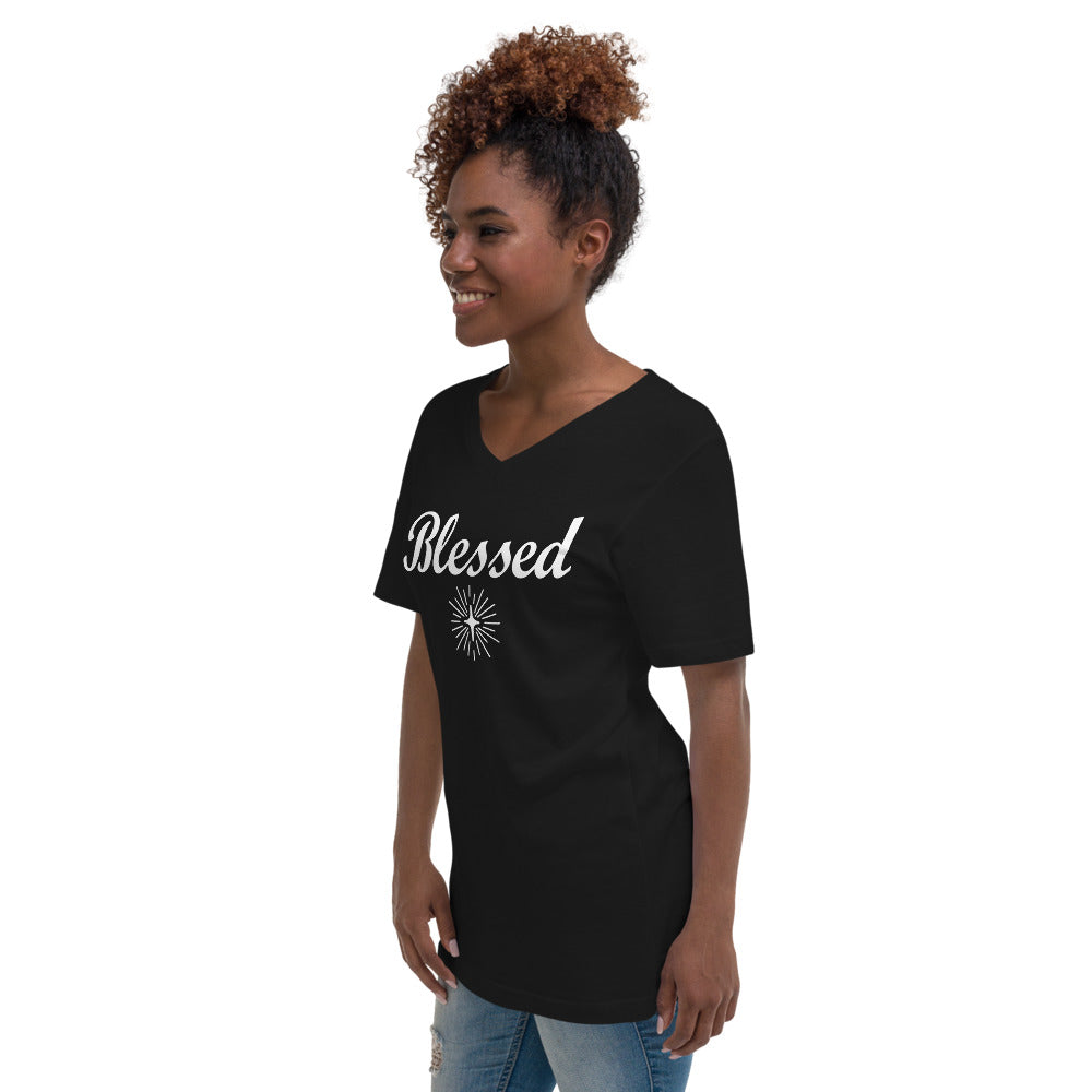 Blessed with cross Unisex Short Sleeve V-Neck T-Shirt