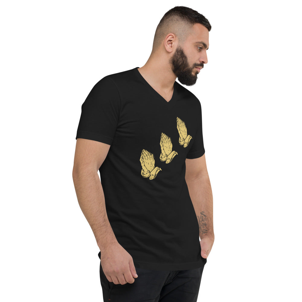 Grace, cross, hands Unisex Short Sleeve V-Neck T-Shirt