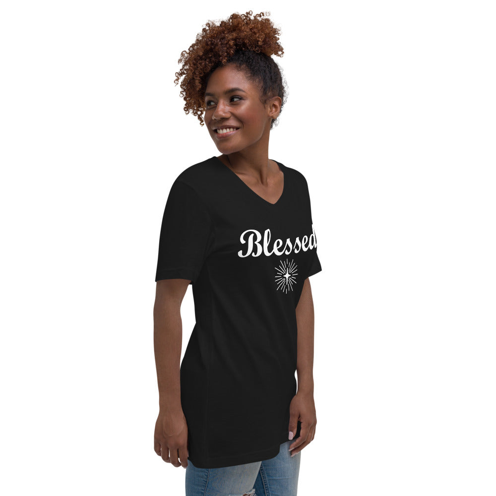 Blessed with cross Unisex Short Sleeve V-Neck T-Shirt