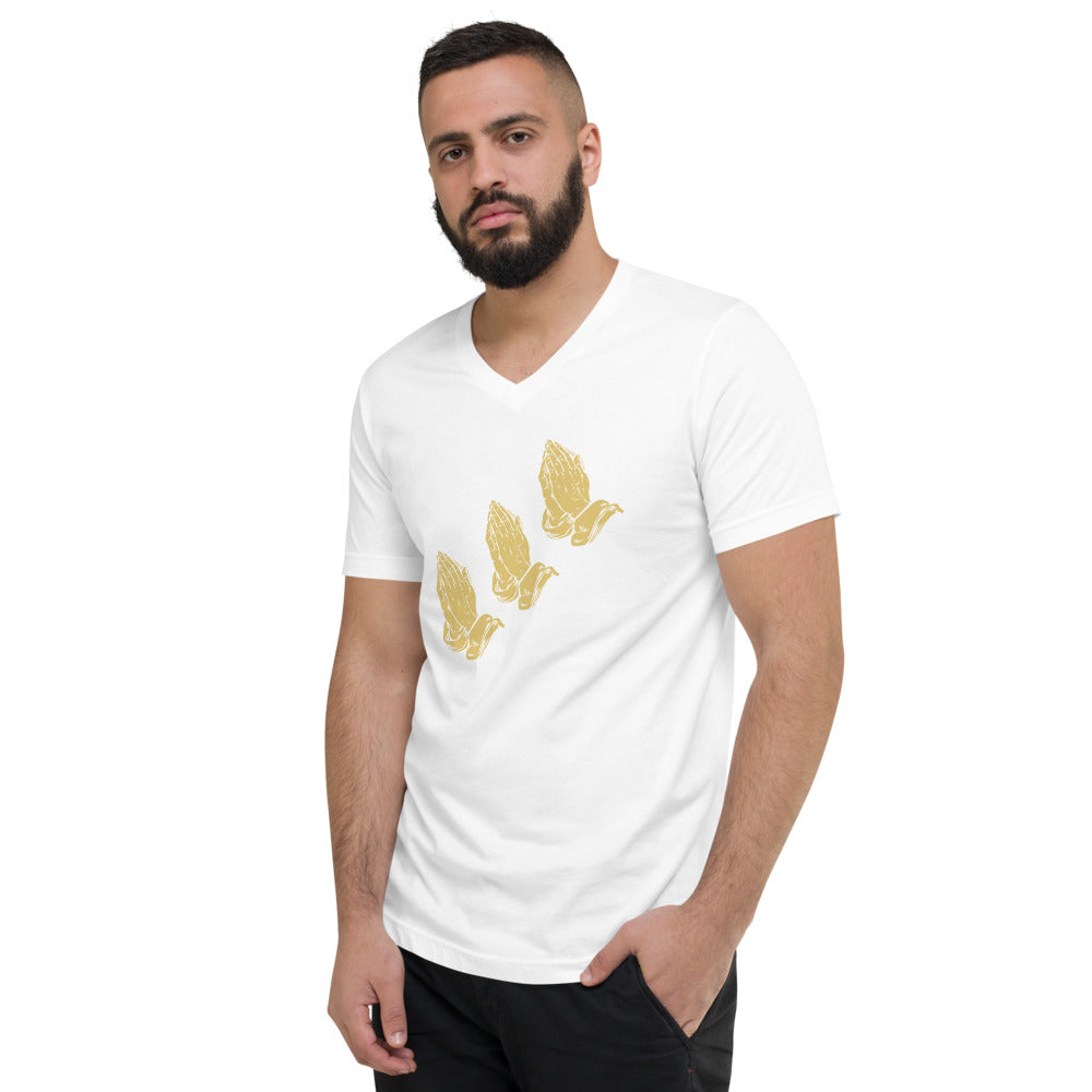 Grace, cross, hands Unisex Short Sleeve V-Neck T-Shirt