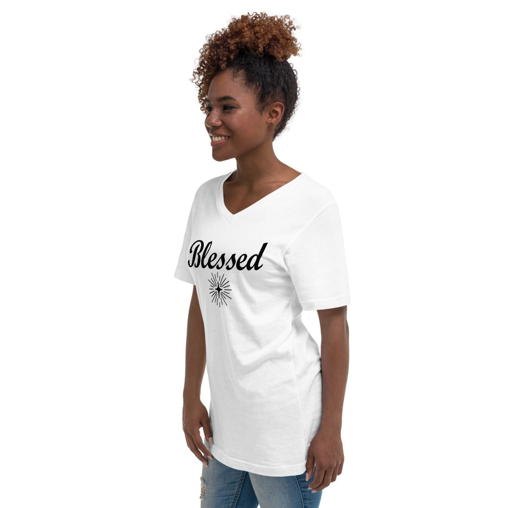Blessed with cross Unisex Short Sleeve V-Neck T-Shirt