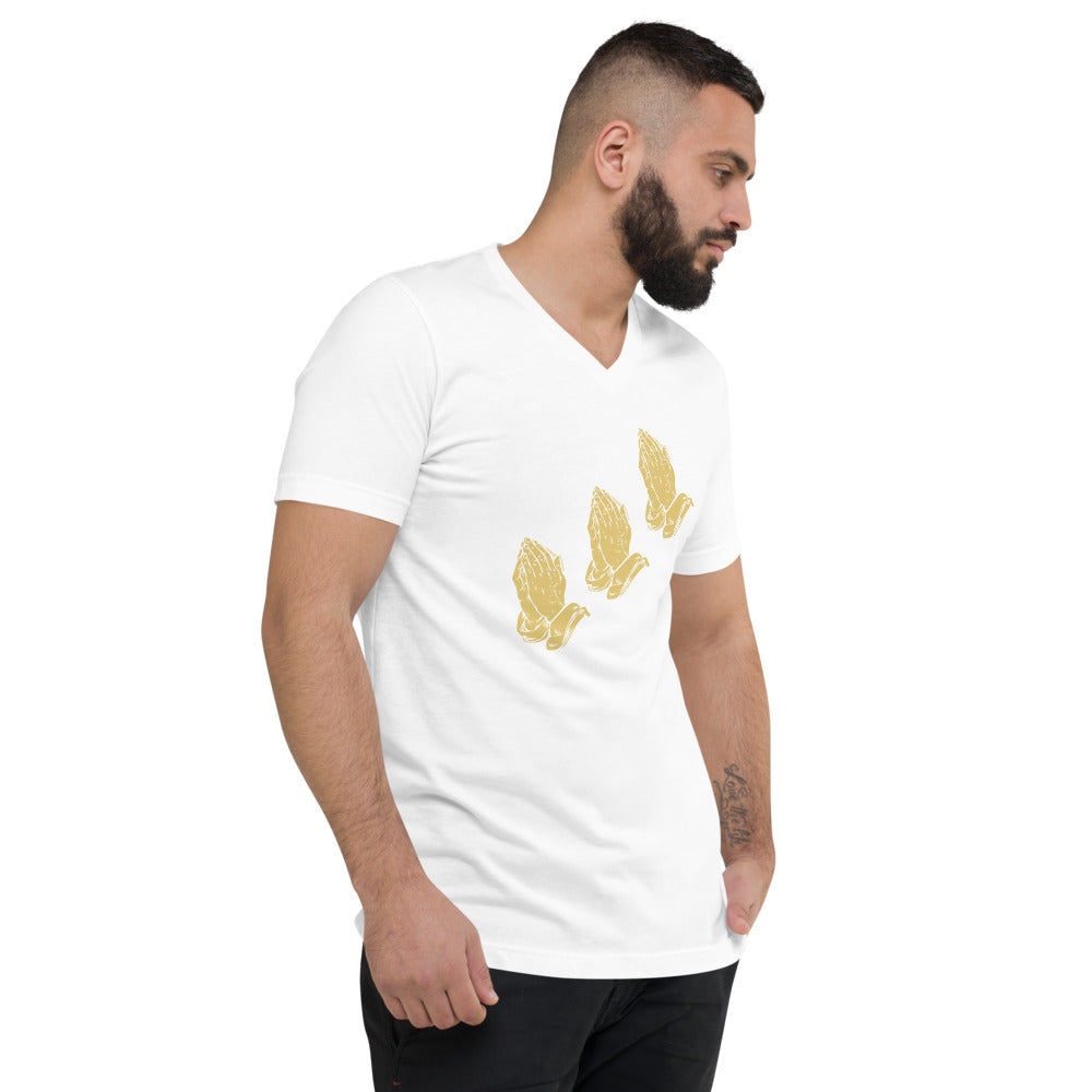 Grace, cross, hands Unisex Short Sleeve V-Neck T-Shirt