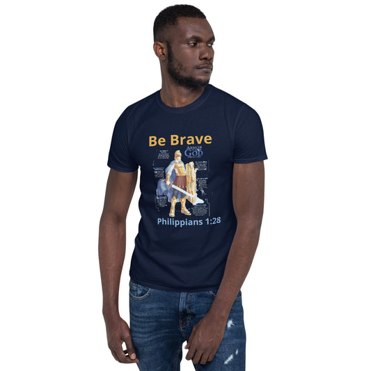 Navy Unisex Soft Style T-Shirt with, Be brave and the Armor of God on it