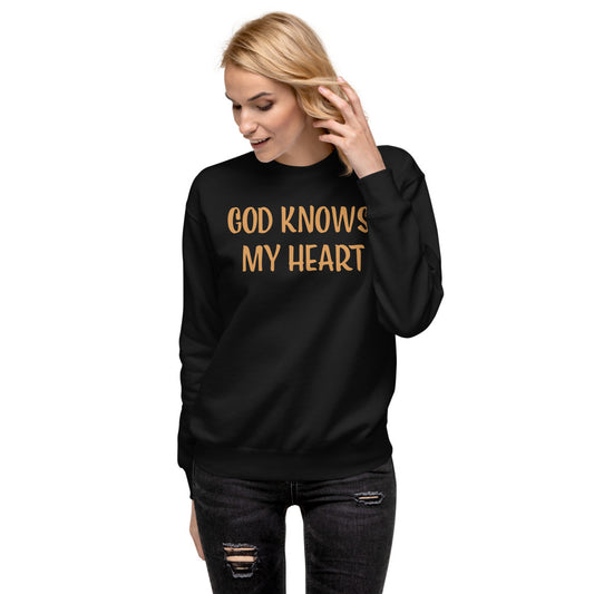 Unisex Black Fleece Pullover with God Knows My Heart in Gold letters
