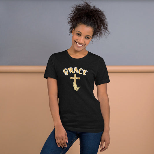Grace, Praying Hands and Cross Unisex T-Shirt