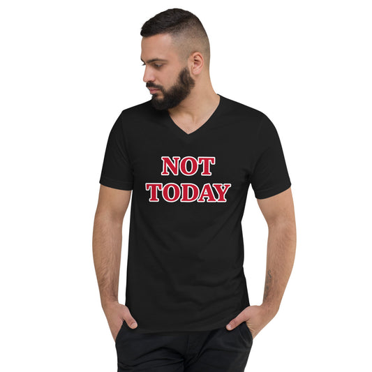 Unisex Black V-Neck with OT TODAY in Red letters outlined in White