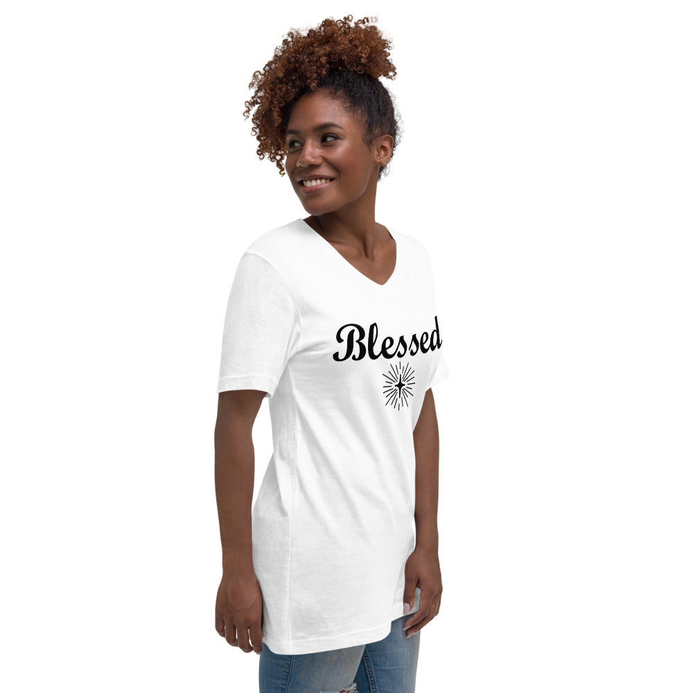 Blessed with cross Unisex Short Sleeve V-Neck T-Shirt